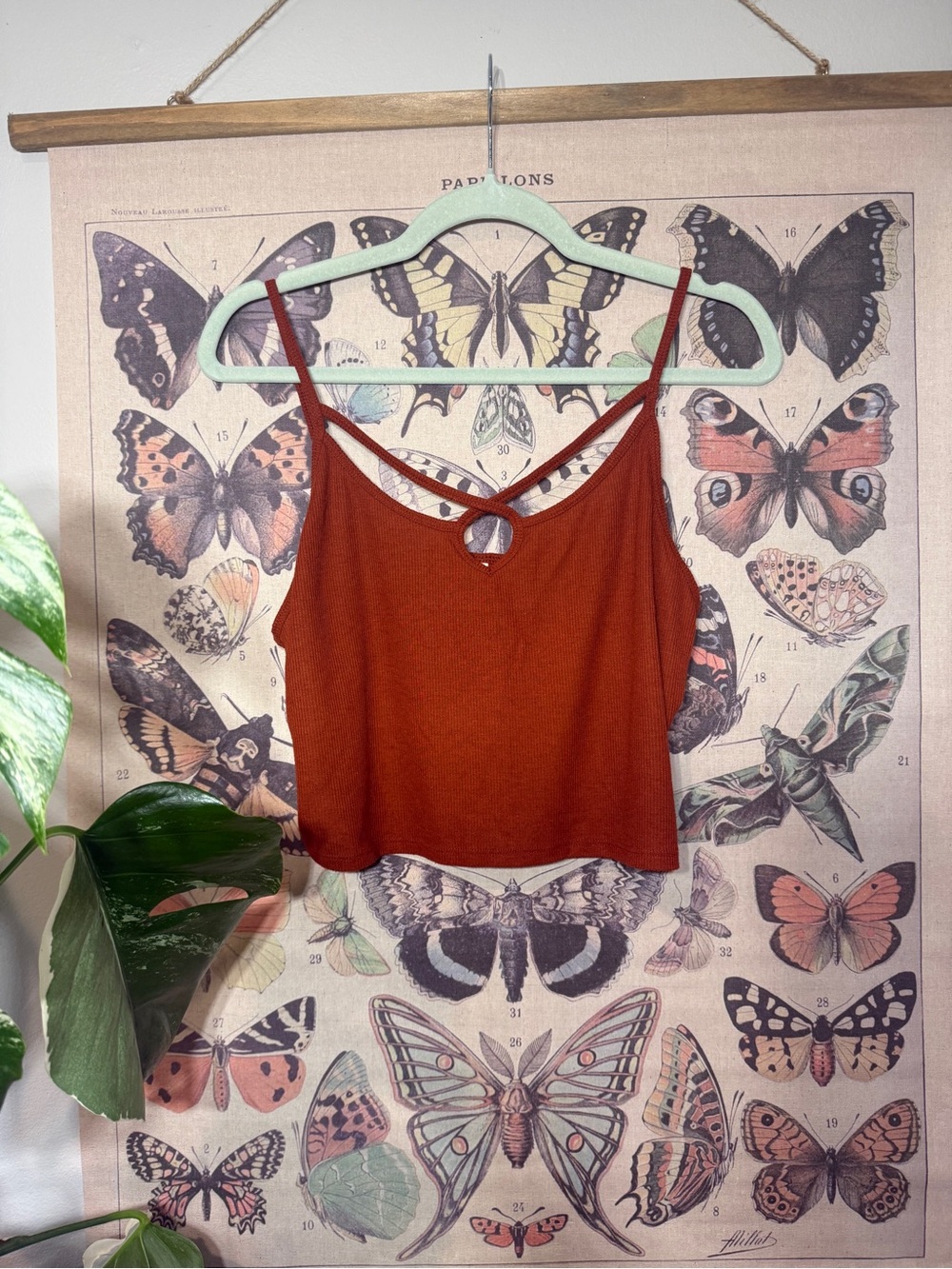 Mudd Women's Rust Cropped Tank Top with Strappy Keyhole neckline